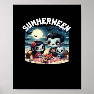 Poster Summerween Com Uma Família De Vampiros Na Praia