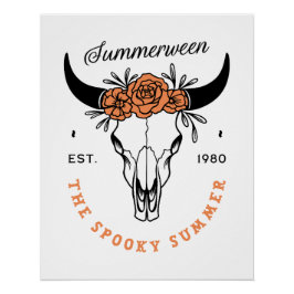 Pôster Summerween spooky summer floral skull aesthetic