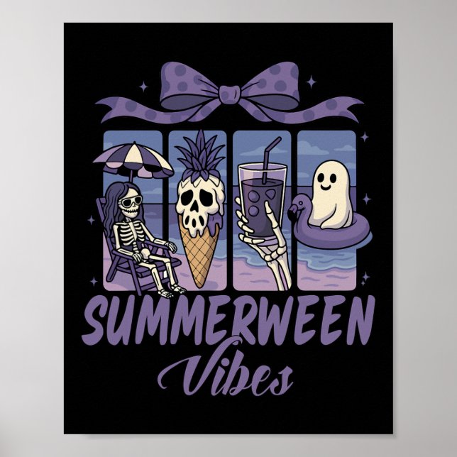 Poster Summerween Vibes Skeleton Ghost Beach Party Hallow (Frente)