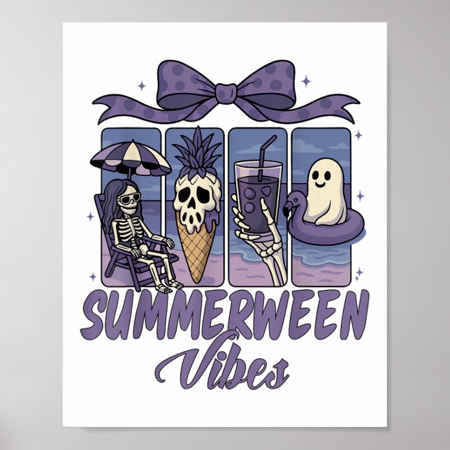 Poster Summerween Vibes Skeleton Ghost Beach Party Hallow (Frente)