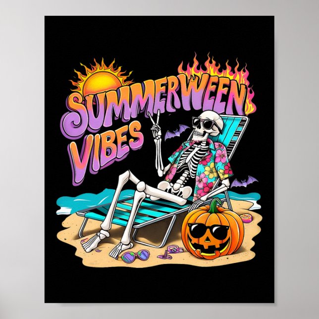Poster Summerween Vibes Skeleton Pumpkin Férias Spooky (Frente)
