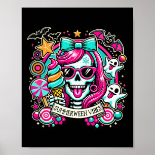 Poster Summerween Vibes Skeleton Spooky Vacation Hallowee