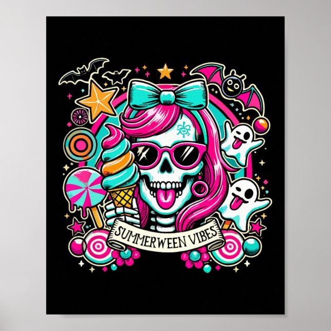 Poster Summerween Vibes Skeleton Spooky Vacation Hallowee (Frente)