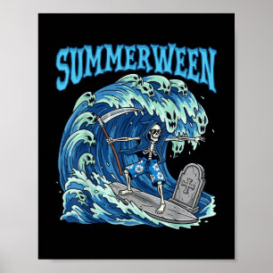 Poster Summerwin Skeleton Surf Grim Reaper Beach Spooky