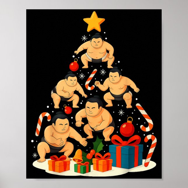 Poster Sumo Wrestling Japanese Sumo Wrestler Christmas Tr (Frente)