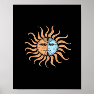 Poster Sun E Moon Vintage Bohemian Abstrato