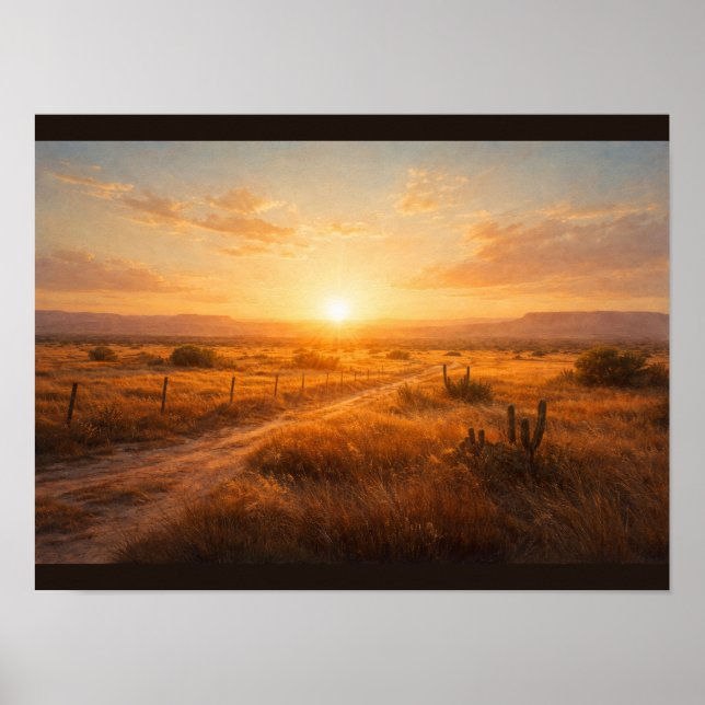 Poster Sun flare over empty prairie (Frente)