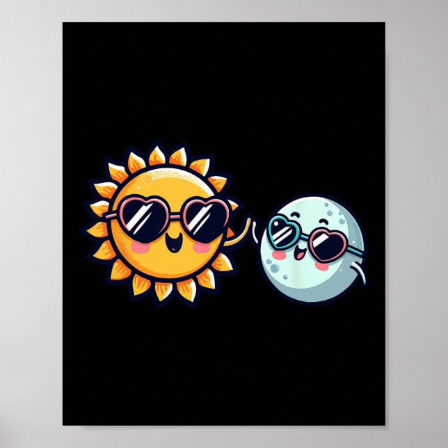 Poster Sun Moon Friends Total Eclipse Solar 2024 Boys Gir (Frente)
