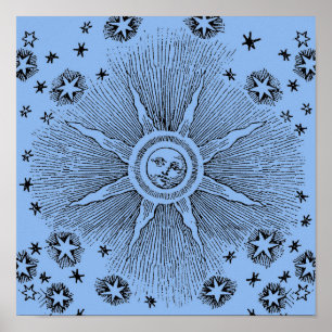 Pôster Sun Stars Antiguamente Night Sky Medieval Zodieval