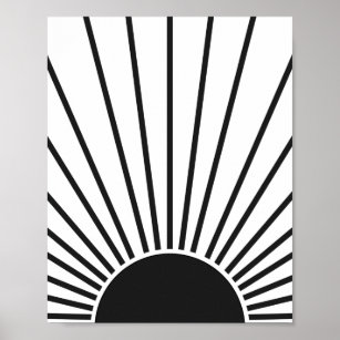 Poster Sun Sunrise Black And White Abstrato Sunshine