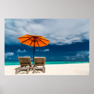 Pôster Sun Umbrella na praia Sandy  Maldivas