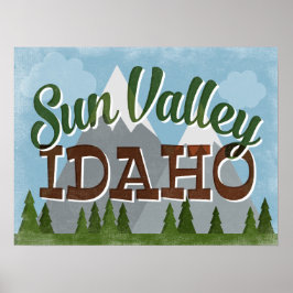 Poster Sun Valley Idaho Divertimento Retro Montanhas Snow