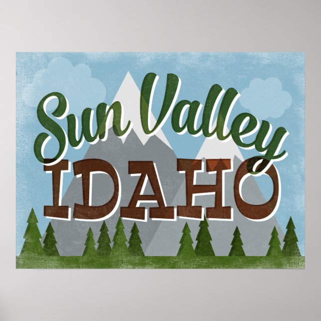 Poster Sun Valley Idaho Divertimento Retro Montanhas Snow (Frente)