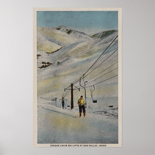 Poster Sun Valley, IDMountain Scene, Ski levanta em (Frente)