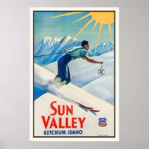 Poster Sun Valley Ketchum Idaho EUA América Esqui Vintage
