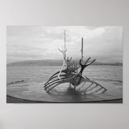 Poster Sun Voyager Sculpation, Reykjavik, Islândia, B/W