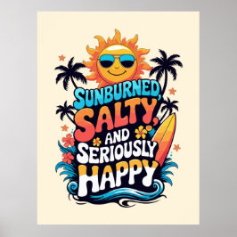 Poster Sunburned Salty and Happy – Retro Beach Vibes
