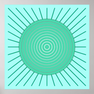 Pôster Sunburst geométrico moderno - Aqua e verde de
