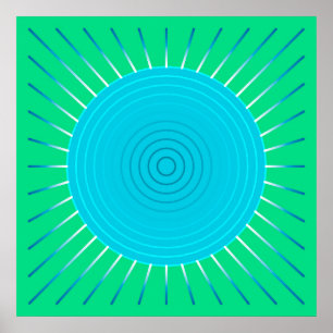 Pôster Sunburst Geométrico Moderno - Azul e Verde-Jade