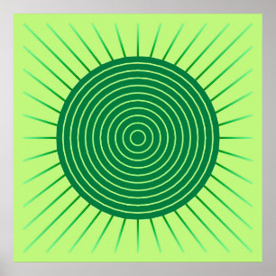 Poster Sunburst Geométrico Moderno - Emerald Green e Limã