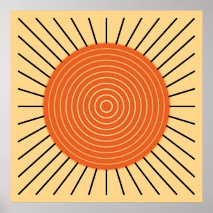 Pôster Sunburst Geométrico Moderno - Laranja Mandarina