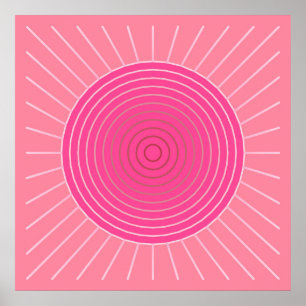 Pôster Sunburst geométrico moderno - máscaras do rosa