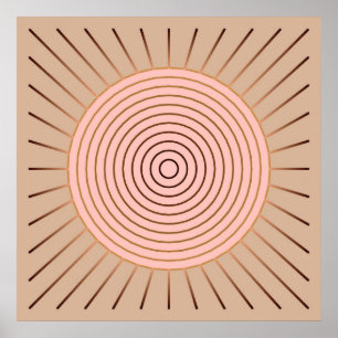 Poster Sunburst geométrico moderno - pêssego e Tan