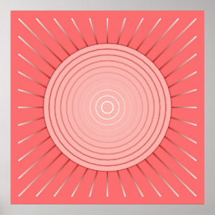 Poster Sunburst geométrico moderno - rosa coral profundo