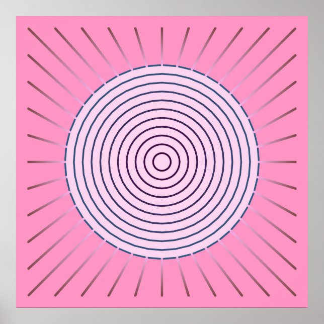 Poster Sunburst Geométrico Moderno - Sombras Rosa (Frente)