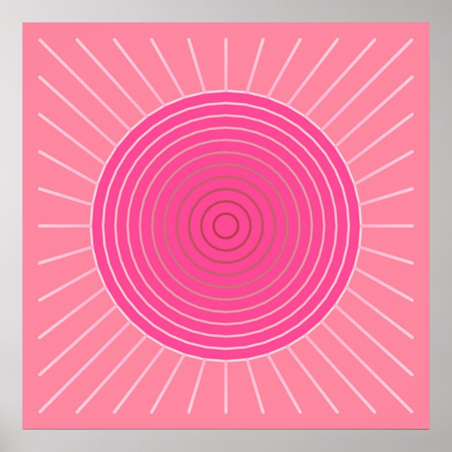 Pôster Sunburst Geométrico Moderno - Sombras Rosa-Coral (Frente)