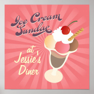 Pôster Sundae do Sorvete do Diner Retro