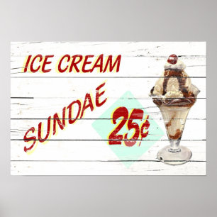 Poster Sundae do sorvete do vintage