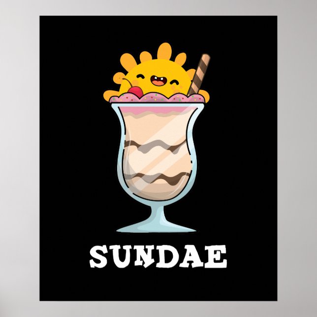Poster Sundae Engraçado Sorvete Domingo Pun Dark BG (Frente)