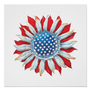 Pôster Sunflower American Flag 4 de julho Women Men Meri