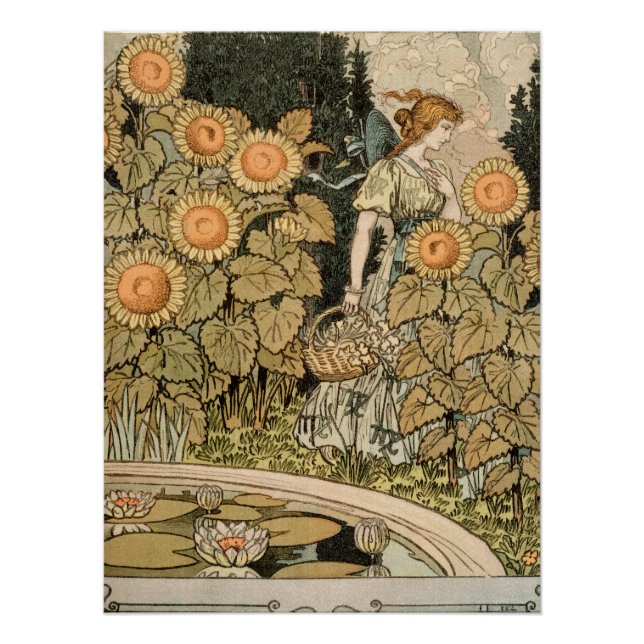 Pôster Sunflower Art Nouveau Garden Grasset Woman (Frente)