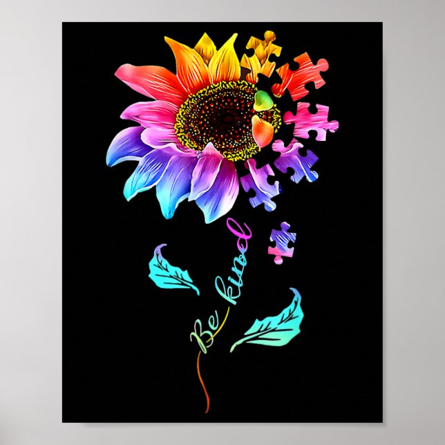 Poster Sunflower Be Kind Quebra-cabeça Piece Autismo Sens (Frente)