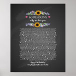 Poster sunflower birthday give 60 reasons we love you<br><div class="desc">This is a DO IT YOURSELF XX Reasons why we love you. roses reasons we love you,  editable 50 Reasons,  60th birthday,  editable,  80th birthday,  memories,  love you,  mom,  retire You can edit the main body text. Designed by The Arty Apples Limited</div>