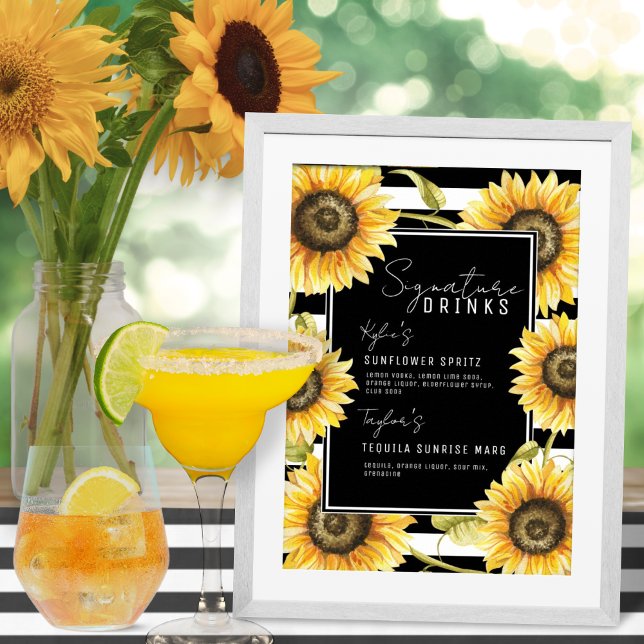 Poster Sunflower Black Stripe Signature Bebe Casamento (Criador carregado)