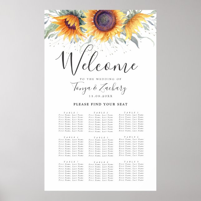 Poster Sunflower Bloom 9 Table Seating Chart (Frente)