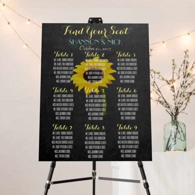 Pôster Sunflower Bride 9 Mesas Autumn Chalkboard Casament (Criador carregado)