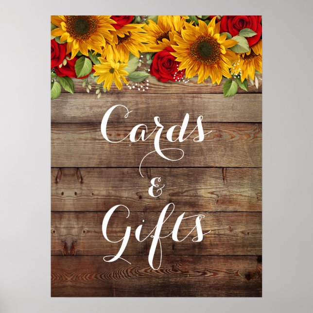 Poster Sunflower e Rosas Rustic Wedding SIgn (Frente)