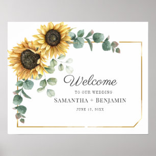 Poster Sunflower Eucalyptus Script Wedding Welcome Sign