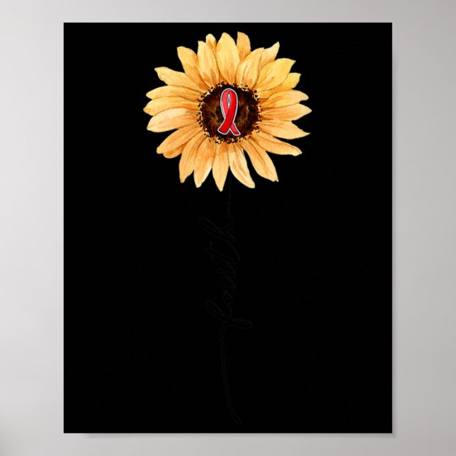 Poster Sunflower FAITH Burgundy Ribbon Brain Aneurysm Awa (Frente)