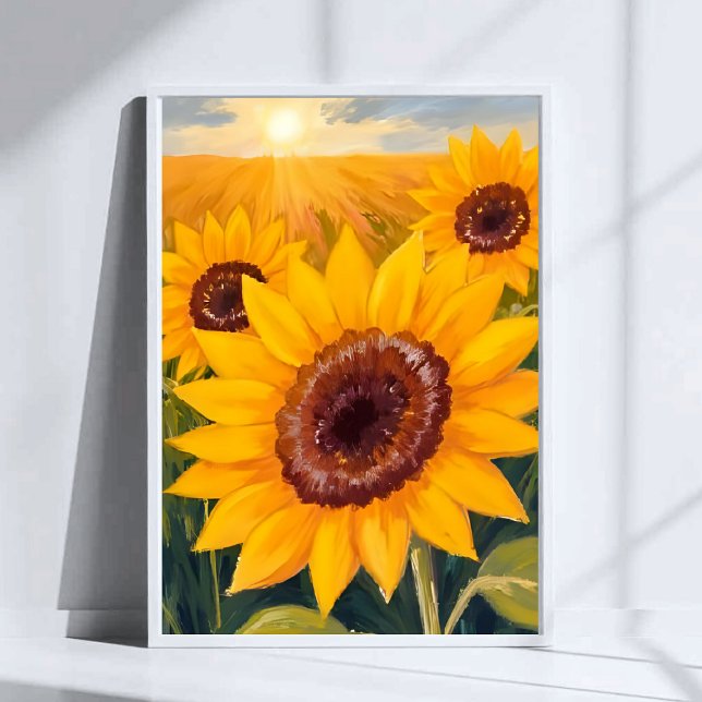 Poster Sunflower Field | Yellow Floral Watercolor Painted (Criador carregado)