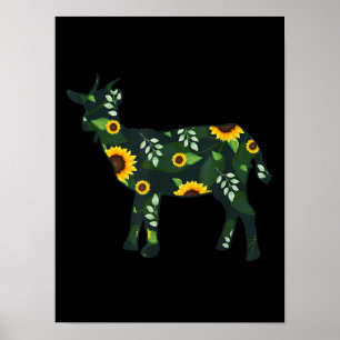 Poster Sunflower Girl Floral Goat Kid Havaiano