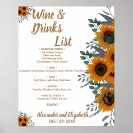 Poster Sunflower Greenery Bebidas Lista Bridal