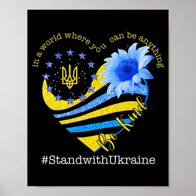 Poster Sunflower Heart Ukrainian Flag Be Kind Stand With  (Frente)