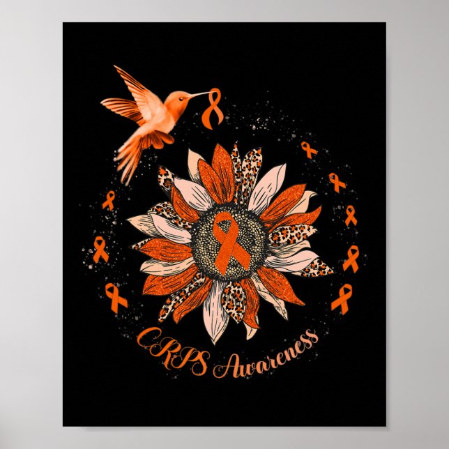 Poster Sunflower Hummingbird Orange Ribbon CRPS Warrior (Frente)