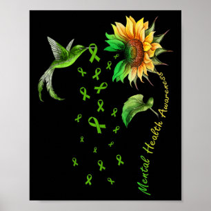 Poster Sunflower Hummingbird Ribbon Mental Health Awarene