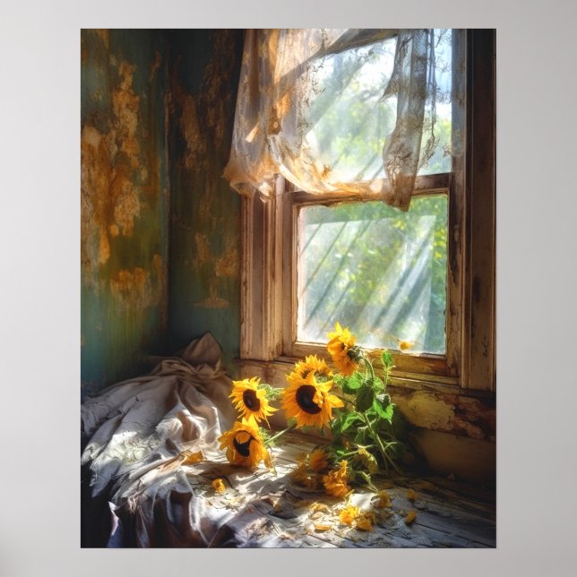 Poster Sunflower in Vase Window Sill Cena #SFW1016 (Frente)
